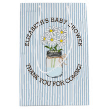 青い縞のメーソンジャーのベビーシャワーのセンターピース