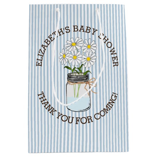 青い縞のメーソンジャーのベビーシャワーのセンターピース ミディアムペーパーバッグ (正面)