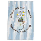 青い縞のメーソンジャーのベビーシャワーのセンターピース ミディアムペーパーバッグ (裏面)