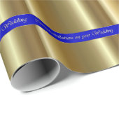 青い縞の包装紙の結婚式の金ゴールド ラッピングペーパー (ロールコーナー)