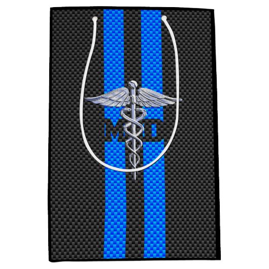 青い縞の医者MDのケリュケイオン ミディアムペーパーバッグ (正面)