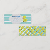 青い縞の名刺を持つかわいく黄色いアヒル スキニー名刺 (正面/裏面)