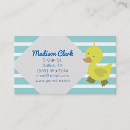青い縞の名刺を持つかわいく黄色いアヒル 名刺