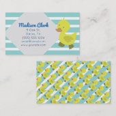 青い縞の名刺を持つかわいく黄色いアヒル 名刺 (正面/裏面)