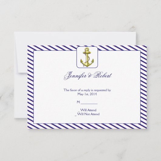 青い縞の応答カードの航海のないかり 出欠カード (正面)