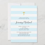 青い縞の男の子の洗礼か最初聖餐の招待 招待状 (正面)