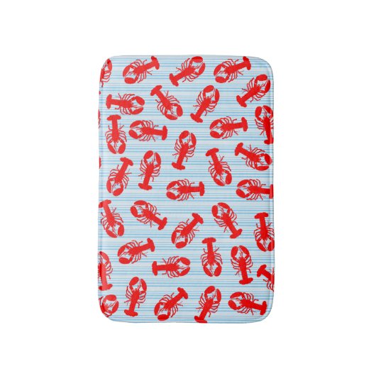 青い縞の赤いロブスターの動物パターン バスマット (正面縦)