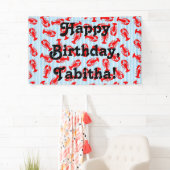 青い縞の赤いロブスターの動物パターン 横断幕 (インサイチュ)