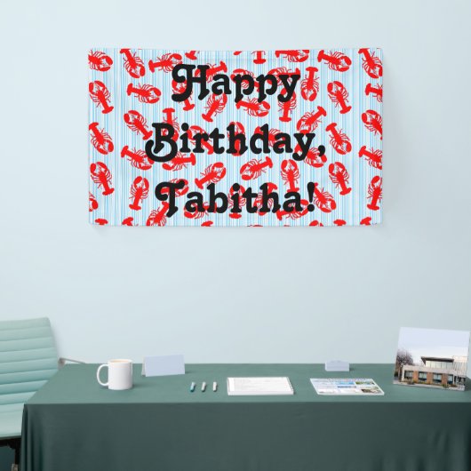 青い縞の赤いロブスターの動物パターン 横断幕 (トレードショー)