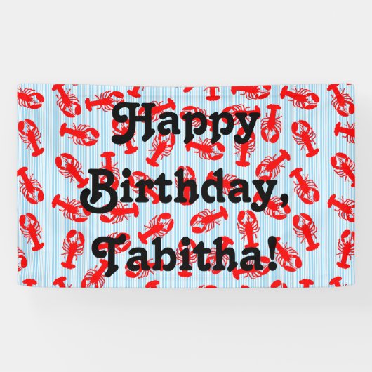 青い縞の赤いロブスターの動物パターン 横断幕 (横)