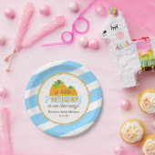 青い縞の金ゴールド少しカボチャ秋のベビーシャワー ペーパープレート (パーティー)