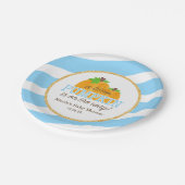 青い縞の金ゴールド少しカボチャ秋のベビーシャワー ペーパープレート (アングル)