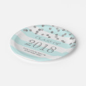 青い縞の銀製の紙吹雪の卒業2018年 ペーパープレート (アングル)