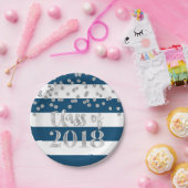 青い縞の2018年の卒業の銀製の点のクラス ペーパープレート (パーティー)