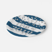 青い縞の2018年の卒業の銀製の点のクラス ペーパープレート (アングル)