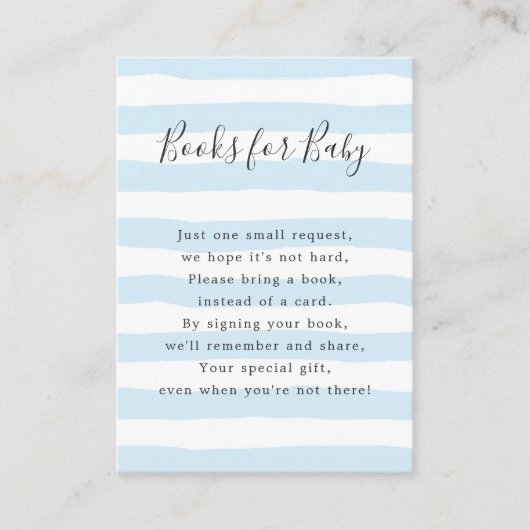 青い縞はベビー、ベビーシャワーのために予約します エンクロージャーカード (正面)