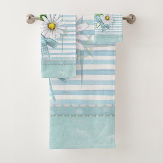 青い縞を持つデイジー バスタオルセット (インサイチュ)