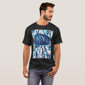 青い縞模様のエンゼルフィッシュ柄 Tシャツ (正面フル)