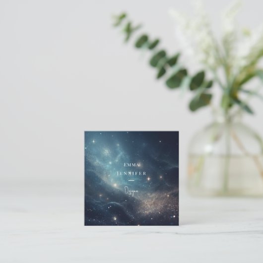 青い繊細な優しいグリッター背景 スクエア名刺 (スタンド正面)