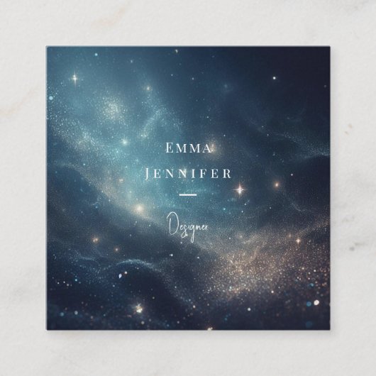 青い繊細な優しいグリッター背景 スクエア名刺 (正面)