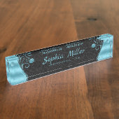 青い繊細な花 デスクネームプレート (側面)