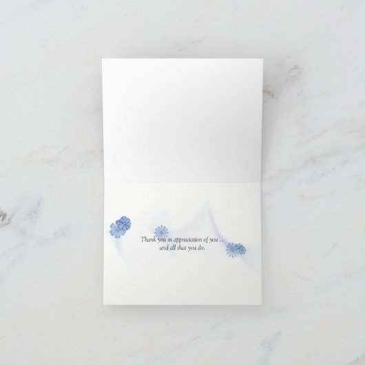 青い織り目加工の背景のありがとう サンキューカード (内部)