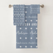 青い繰り返しファミリ名モノグラム バスタオルセット (インサイチュ)