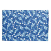 青い繰り返しモチーフ |コイ魚の柄 枕カバー (裏面)