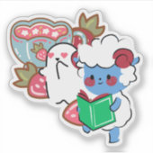 青い羊がストロベリーゴーストティーと一緒にゆったり読書中 シール (正面)
