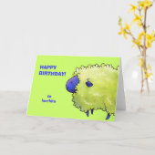 青い羊のグリーティングカード（カスタマイズ可能） カード (黄色い花)