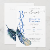 青い羽の男の子 ベビーシャワーの招待状 招待状 (正面/裏面)