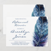 青い羽の結婚式リハーサル招待状 招待状 (正面/裏面)