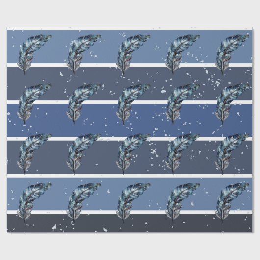 青い羽毛が青と白のストライプに映える ラッピングペーパー (フラット)