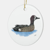 青い翼のティール（緑がかった色） セラミックオーナメント (左)