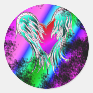 青い翼のハートシール ラウンドシール