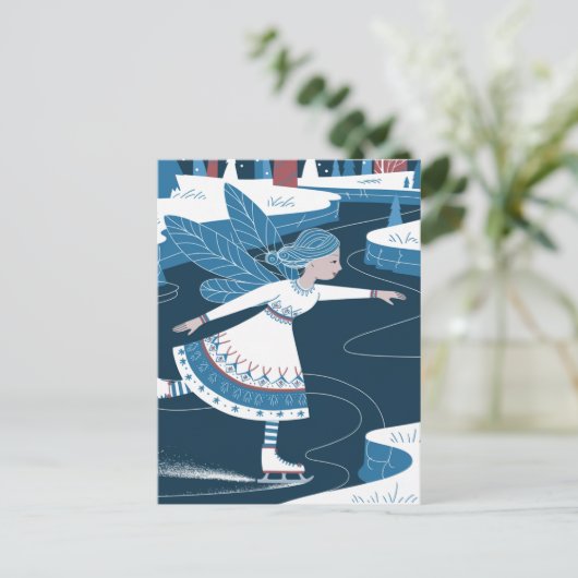 青い翼を持つ可愛らしいアイコンの妖精 ポストカード (スタンド正面)