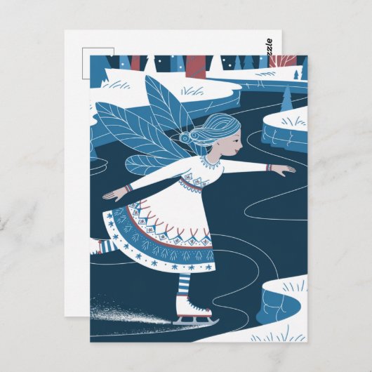 青い翼を持つ可愛らしいアイコンの妖精 ポストカード (正面/裏面)