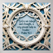 青い聖書の聖句に白い織り枠 ポスター (正面)