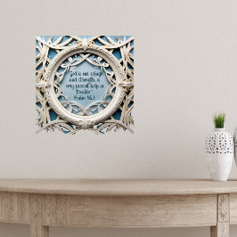 青い聖書の聖句に白い織り枠 ポスター