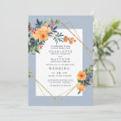 青い背カラフル景の水彩フローラ結婚 招待状 (スタンド正面)