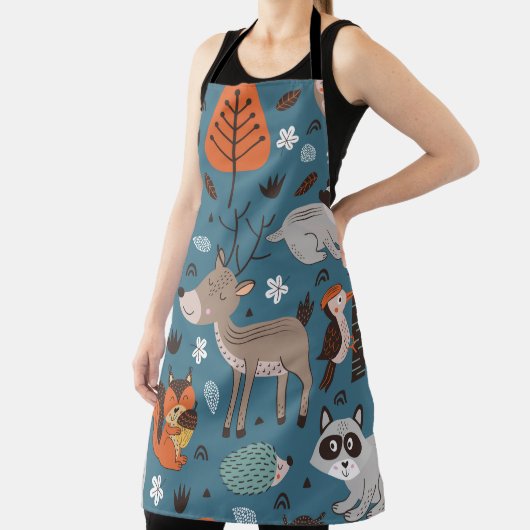 青い背中に森林動物とシームレスな模様 エプロン (インサイチュ)