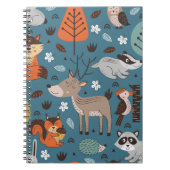 青い背中に森林動物とシームレスな模様 ノートブック (正面)