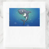 青い背景おもしろいに微笑むサメ 長方形シール (バッグ)