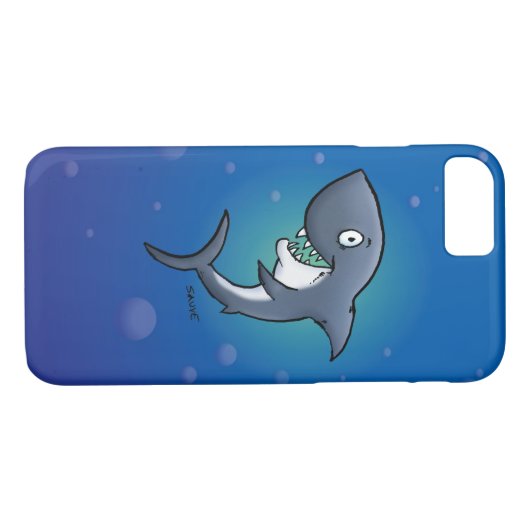 青い背景おもしろいに微笑むサメ Case-Mate iPhoneケース (裏面(横))
