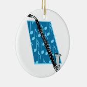 青い背景および音楽ノートが付いているバスクラリネット セラミックオーナメント (右)