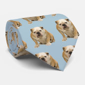 青い背景が付いているブルドッグのタイ!  Woof! ネクタイ (ロール)