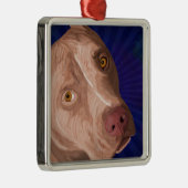 青い背景が付いている赤い鼻のピット・ブル メタルオーナメント (右)