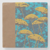 青い背景が付いている金Yarrowの庭 ストーンコースター (正面)