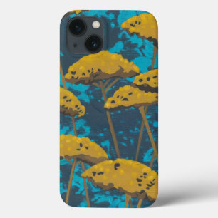 青い背景が付いている金Yarrowの庭 iPhone 13ケース