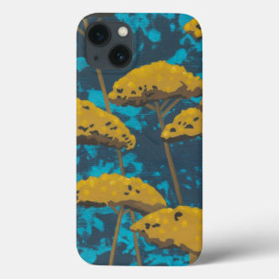 青い背景が付いている金Yarrowの庭 iPhone 13ケース